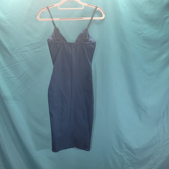 Blue Blush Teal Midi Slip Dress With Spaghetti Straps & Side Slit - Picture 6 of 9
